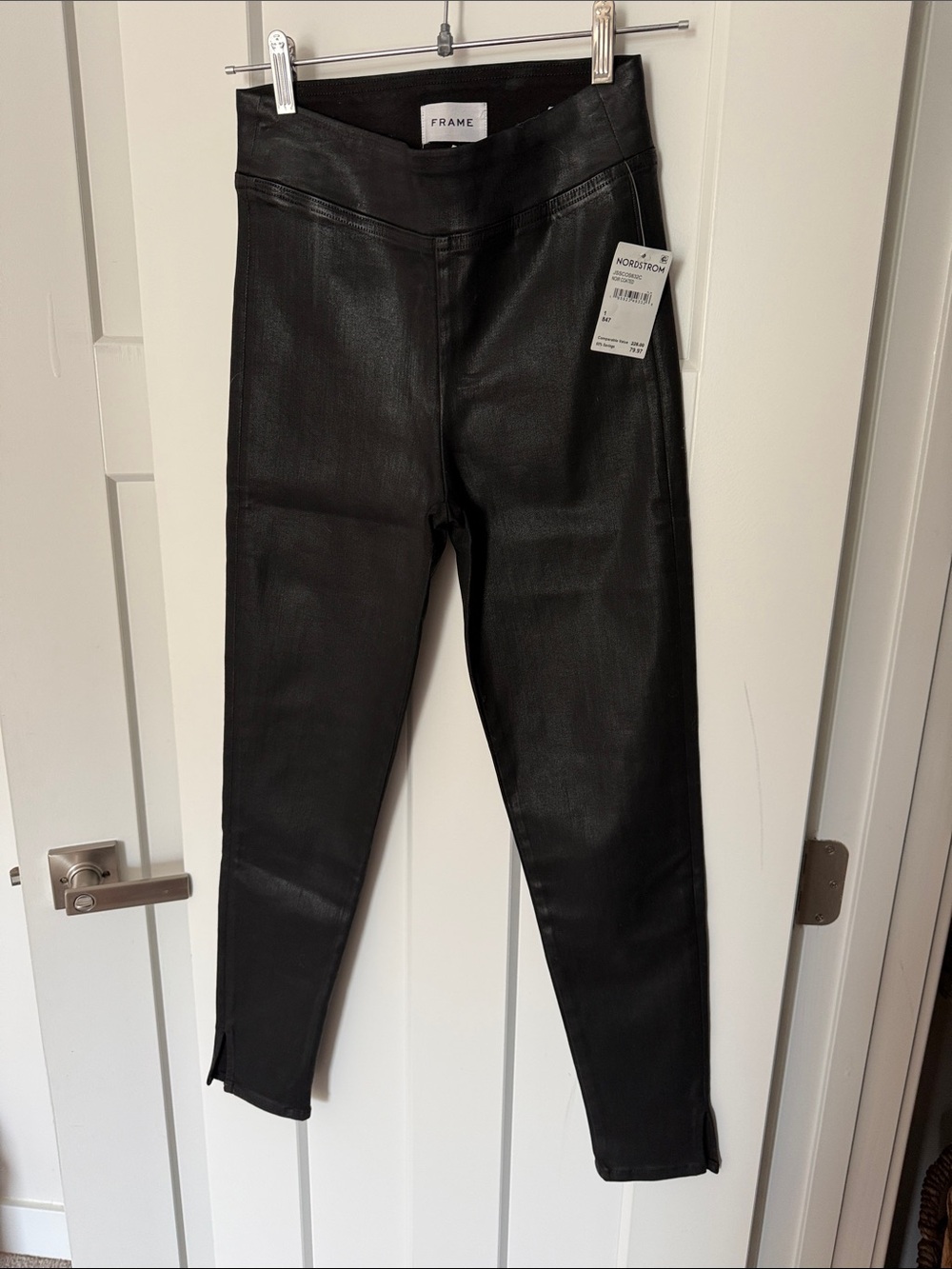 Frame Denim Black Faux-Leather Skinny Jeans